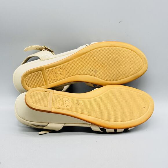 SAS Sandals Womens 7 Off White Patent Leather Comfort Wedge Ankle Strappy Shoes - Picture 10 of 14